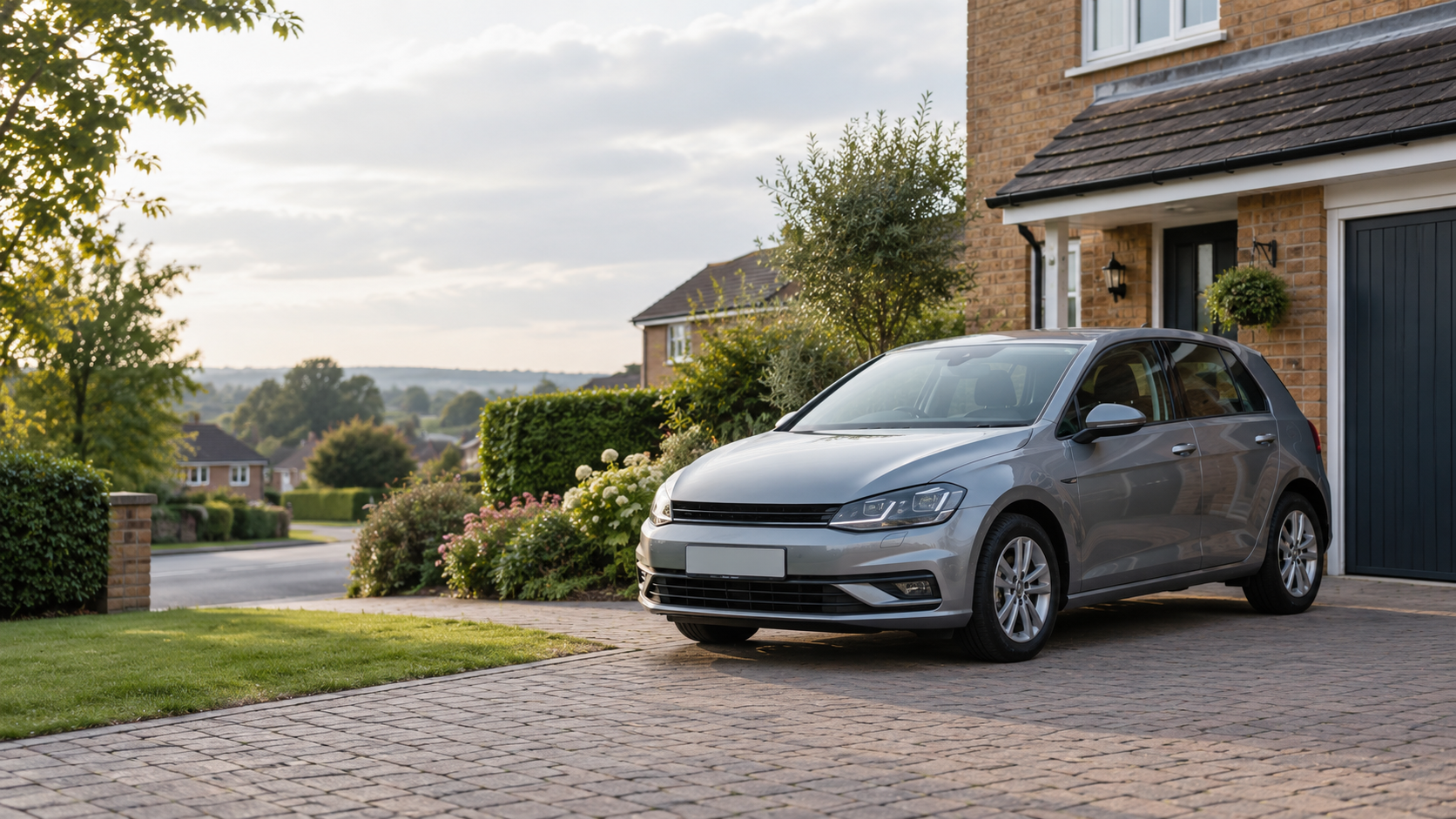 An ordinary hatchback on a tidy British driveway
